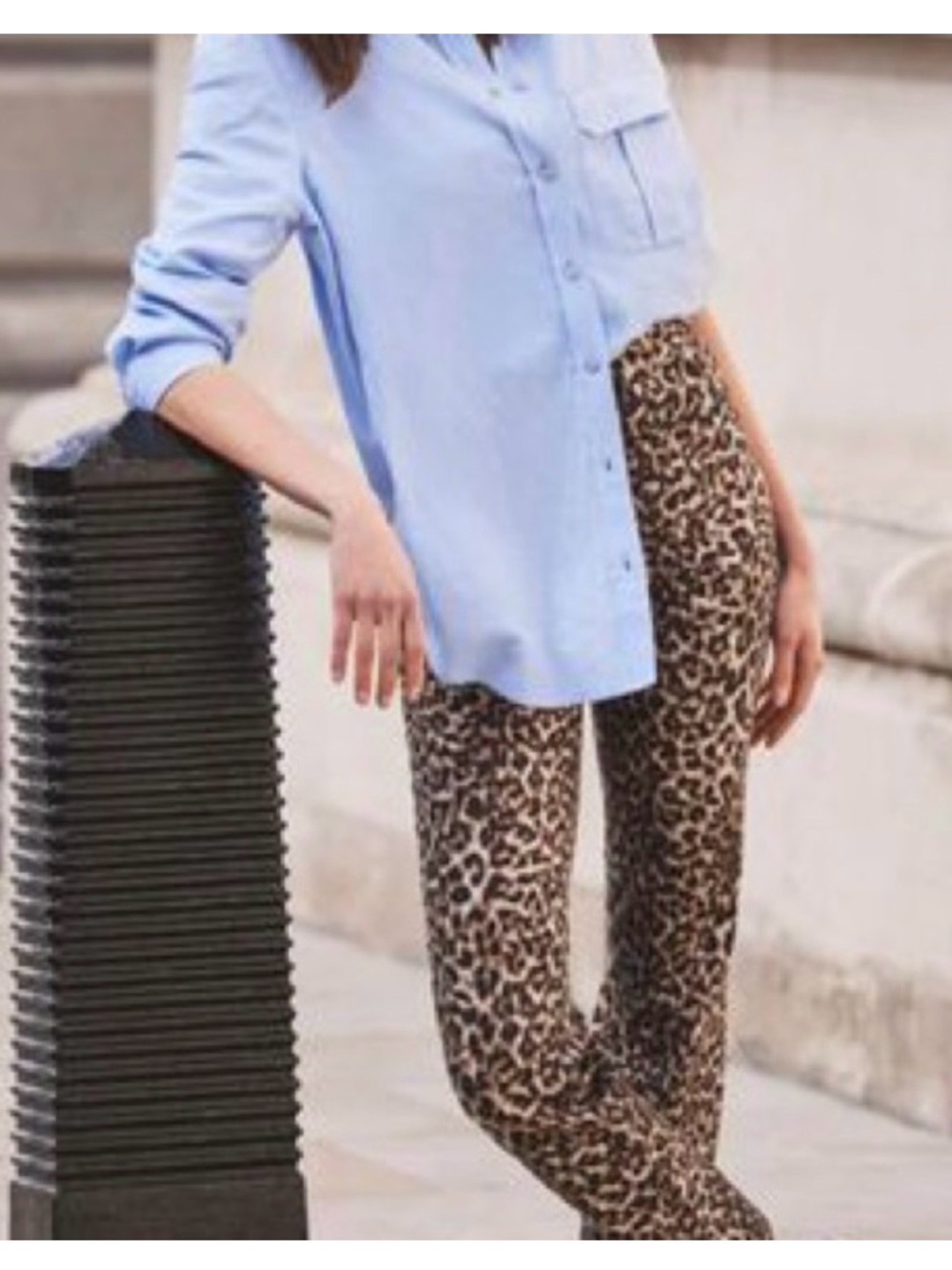 Zara Leopard Print Straight Leg Jeans - Beige and Black